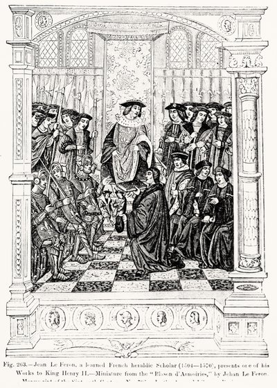 Jean le Feron (1504-70) presenta una de sus obras al Rey Enrique II (1519-89) de Blason d