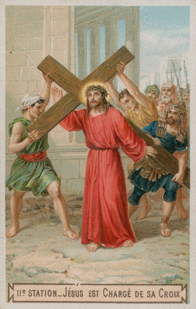 Jesús lleva su cruz. La segunda estación de la cruz de French School