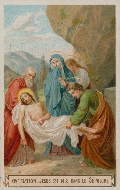 Jesús es colocado en el sepulcro. La decimocuarta estación de la cruz de French School