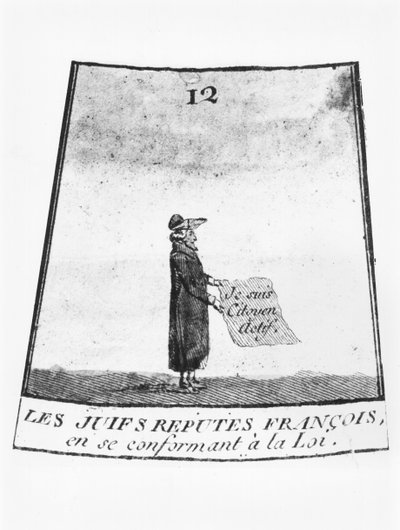 Judío reconocido como ciudadano francés, ilustración de un juego de serpientes y escaleras, c. 1790-92 (detalle) de French School