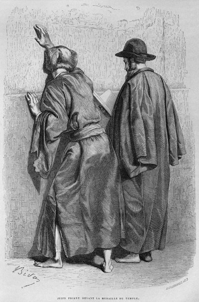 Hombres judíos en el Muro de las Lamentaciones, de La Syrie daujourdhui. Voyage dans la Phenicie, le Liban et la Judee. 1875-1880 de Louis Charles Emile Lortet, 1884 de French School