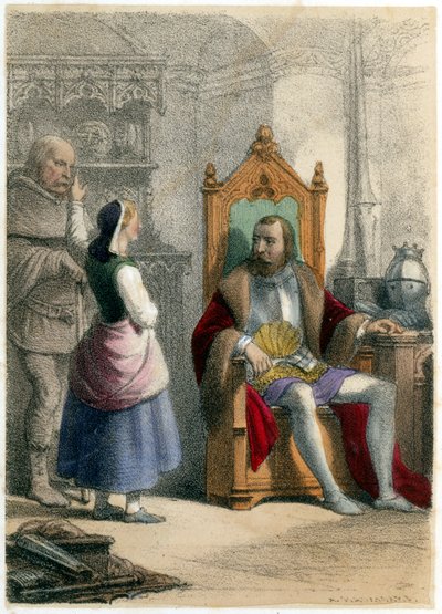 Juana de Arco y su tío Durand - Lapart al Capitán Beaudricourt, gobernador de Vaucouleurs, “Debo ir al noble Delfín, mi Señor así lo desea” - en “Les enfants illustres - tales historiques” de Madame Eugénie Foa de French School