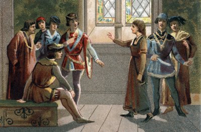 Juana de Arco, llegada a Chinon, reconoció a Carlos VII (1403-1461), quien había estado entre la multitud de cortesanos, el futuro rey de Francia y liberador de Orleans de French School