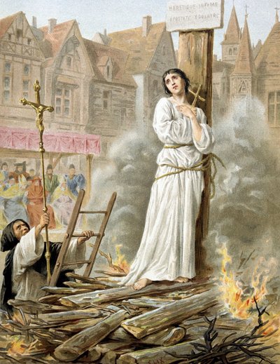 Juana de Arco, quemada en la hoguera el 20 de mayo de 1431 (litografía) de French School