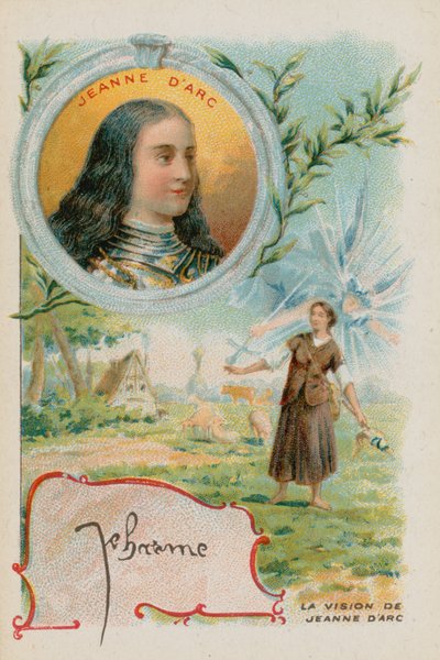 Juana de Arco con una representación de su visión de French School