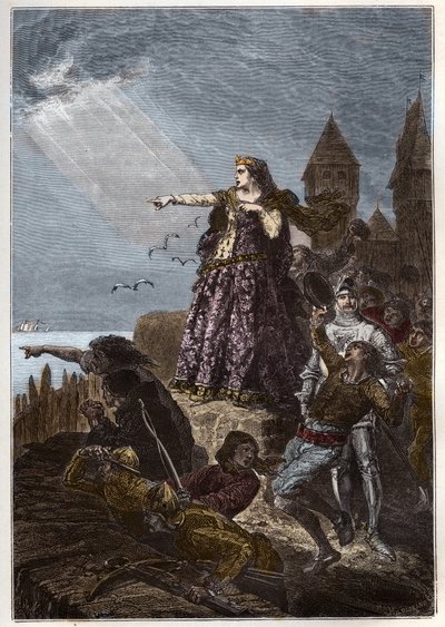 Juana de Flandes avista la flota inglesa llegando para aliviar Hennebont de French School
