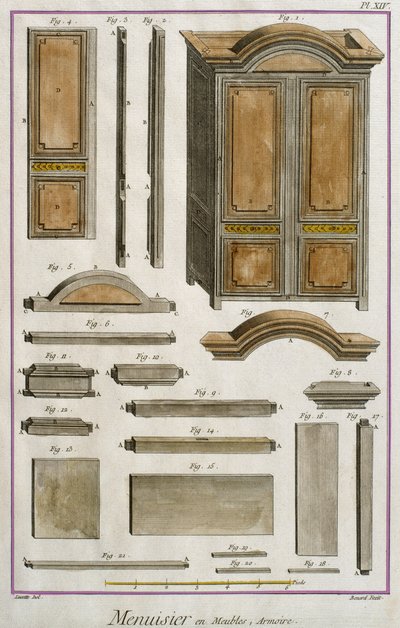 Carpintero, un armario, ilustración de la Encyclopedie des Sciences et Metiers por Denis Diderot (1713-84) grabado por Robert Benard (fl.1734) publicado c.1770 de French School