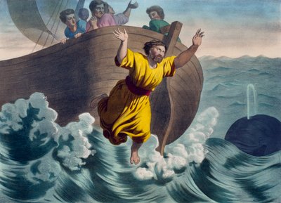 Jonás arrojado al mar, ilustración de un catecismo L