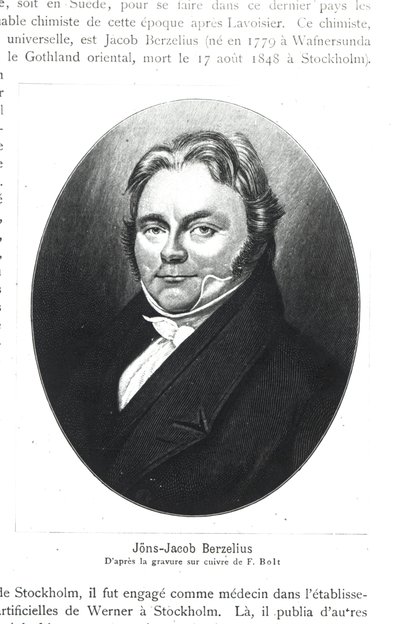 Jons Jakob Berzelius (1779-1848) basado en un grabado de F. Bolt de French School