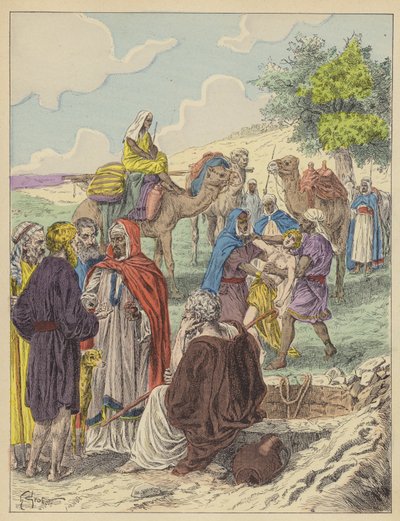 José vendido por sus hermanos (litografía en color) de French School