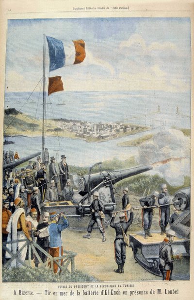 Viaje del Presidente de la República a Túnez: en Bizerta, disparos al mar desde la batería de El-Ench en presencia del Sr. Loubet - en “Le Petit Parisien” del 03/05/1903 de French School