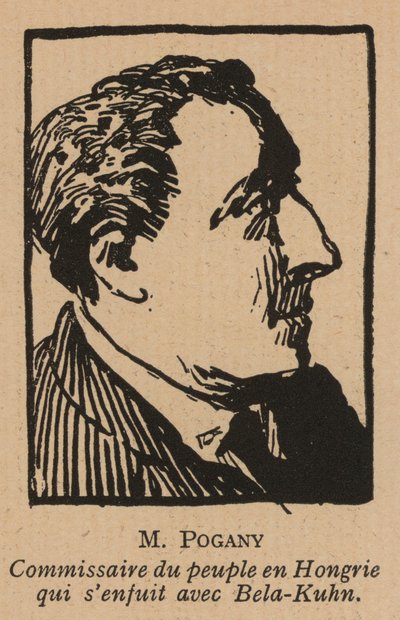 Jozsef Pogany, político revolucionario comunista húngaro, miembro del gobierno de la República Soviética Húngara en 1919 (litografía) de French School