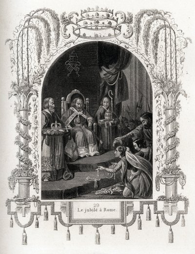 Jubileo en Roma en 1450, durante el pontificado de Nicolás V (1447-1455). Grabado para ilustrar Historia de los papas por Maurice Lachatre (1814-1900), librería del progreso, París. de French School