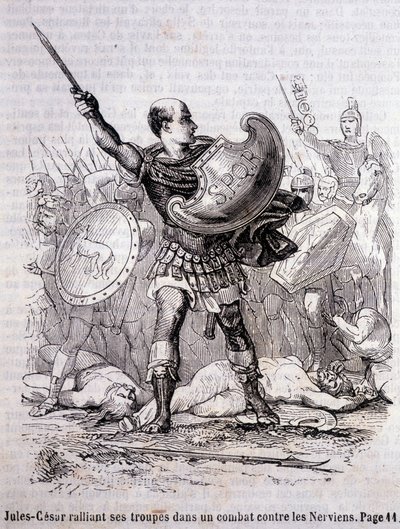 Julio César reúne a sus tropas en una lucha contra los Nervios - en “Histoire de France” de L.-P. Anquetil de French School