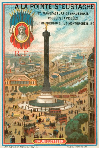 Columna de Julio conmemorando la Revolución Francesa de 1830, París (cromolitografía) de French School