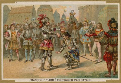 El rey Carlos I de Francia armado caballero por Chevalier de Bayard después de la Batalla de Marignano, 1515 de French School