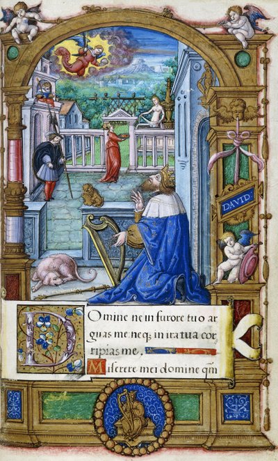 Rey David con un arpa, de un Libro de Horas hecho para Francisco I de French School