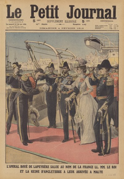 El rey Jorge V y la reina María en Malta (litografía a color) de French School