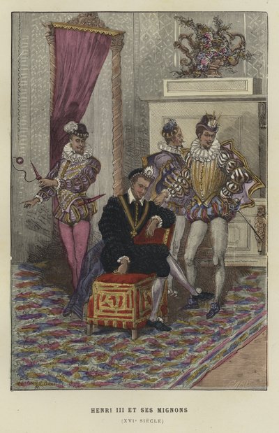 Rey Enrique III de Francia y sus favoritos, los Mignons, siglo XVI de French School