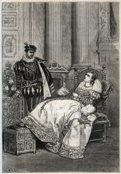 Rey Enrique II (1519-1559) y Diana de Poitiers (1499-1566) - Enrique II de Francia y Diana de Poitiers - grabado de “Historia de Francia” de Jules Michelet - 1876-1877 de French School