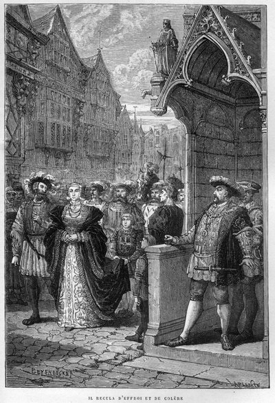 El Rey Enrique VIII (1491-1547) ve a Ana de Cleves (1515-1557) - grabado de “L