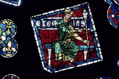 Rey Ezequías, detalle de la ventana rosa norte, c.1223 de French School