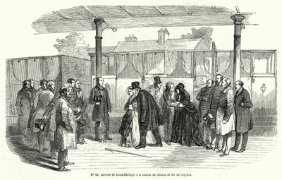El rey Luis Felipe de Francia llegando a la estación de tren de Croydon después de ser forzado al exilio, febrero de 1848 de French School