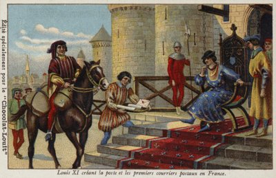 El rey Luis XI estableciendo el primer servicio postal en Francia, 1464 de French School