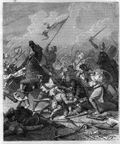 Rey Otón I de Germania, llamado el Grande (912-973) sorprendido por los rebeldes en Roma. Grabado en “Histoire des Papes-Rois-Queen and Empereurs a travers les centuries” por Maurice Lachatre de French School