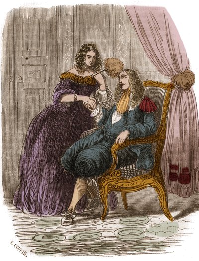 Rey de Francia Luis XIV (1638-1715) con Françoise Athénaïs (Françoise-Athénaïs) de Rochechouart Mortemart, Marquesa de Montespan (o Madame de Montespan) (1640-1707). Grabado del siglo XIX. de French School