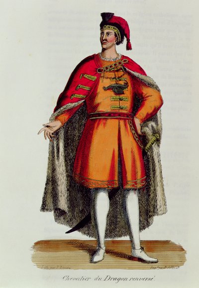 Caballero de la Orden Húngara del Dragón Volcado, ilustración de Histoire et Costumes des Ordres Monastiques por Pierre Helyot (1660-1716), 1842 de French School