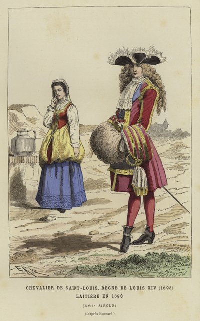Caballero de la Orden de San Luis, reinado de Luis XIV, 1693, y lechera, 1680 de French School