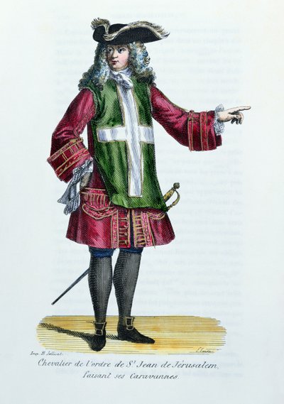 Caballero de la Orden de San Juan de Jerusalén, ilustración de Historia y Trajes de Órdenes Monásticas por el Padre Helyot, 1842 de French School