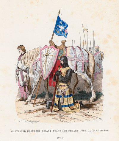 Caballero rezando antes de partir para la Segunda Cruzada de French School