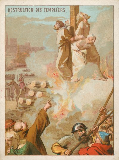 Caballeros Templarios siendo quemados en la hoguera en Francia de French School