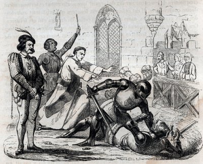 El caso Carrouges 29 de diciembre de 1386 - último duelo judicial - Duelo entre Jacques le Gris (1330-1386) y Jean de Carrouges - grabado en 