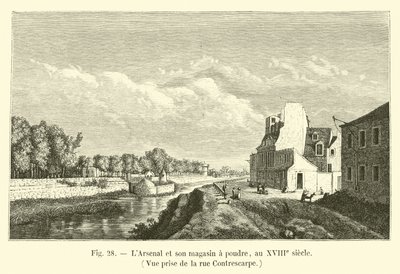 El Arsenal y su almacén de pólvora, en el siglo XVIII, vista desde la calle Contrescarpe de French School