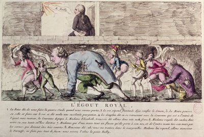 LEgout Royal, caricatura de la fuga de la familia real francesa a Varennes el 21 de junio de 1791 de French School