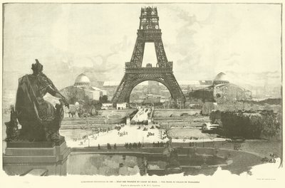 La Exposición Universal de 1889, Estado de los trabajos del Champ de Mars, Vista tomada desde el Palacio del Trocadero, Según la fotografía de M H-C Godefroy de French School