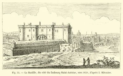 La Bastilla, del lado del faubourg Saint-Antoine, hacia 1650, según I. Silvestre de French School