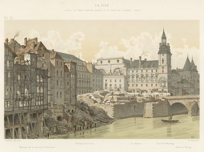 La Cité, entre el Puente Notre-Dame y el Puente au Change, 1800 de French School