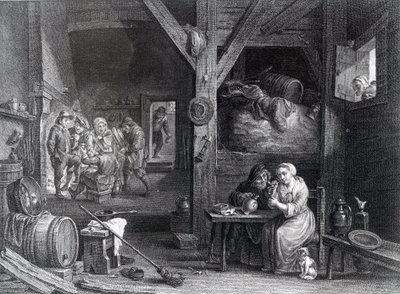La Fumeuse, grabado por Jean Baptiste Patas después de David Teniers el Joven, 1786-1808 de French School