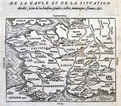 La Galia, sus ríos y sus montañas - en "La Cosmografía universal del fin del mundo" de François de Belle Forest, ed. Sonnius, París de French School