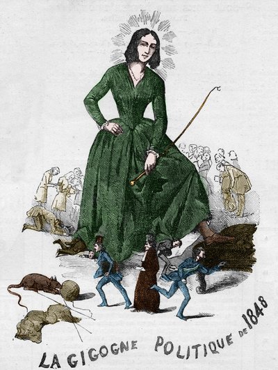 La Gigogne política de 1848 (George Sand (Aurore Dupin, Baronesa Dudevant) (1804-1876) escritora francesa). Caricatura hecha en Bourges en 1848 de la colección romántica de Adolphe Jullien. de French School
