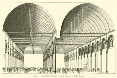 La Gran Sala del Palacio, facsímil de un grabado de Du Cerceau de French School