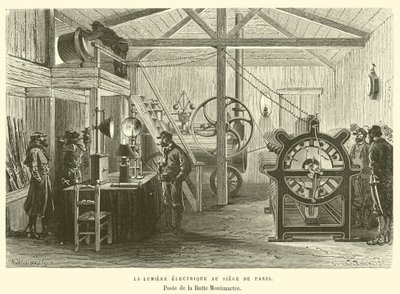 La luz eléctrica en el Sitio de París, puesto de la Butte Montmartre de French School