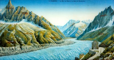 La Mer du Glace, Aiguille du Dru y estación de Montanvers, c.1900 de French School