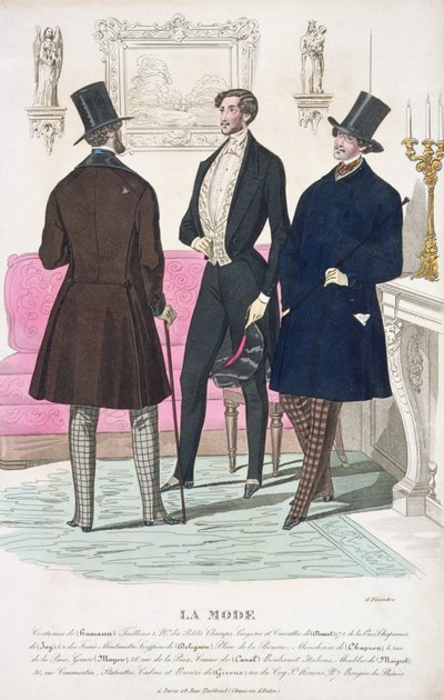 La Mode: Anuncio de moda masculina del siglo XIX de French School