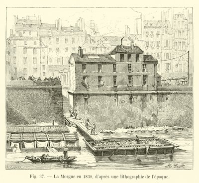 La Morgue en 1830, según una litografía de la época de French School