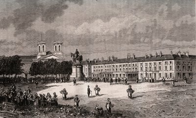 La Roche-sur-Yon - Países del Loira - plaza Napoleón - grabado en “France illustree: geographie, histoire, administration statistique” por V.-A. Malt-Brown. 1884 de French School